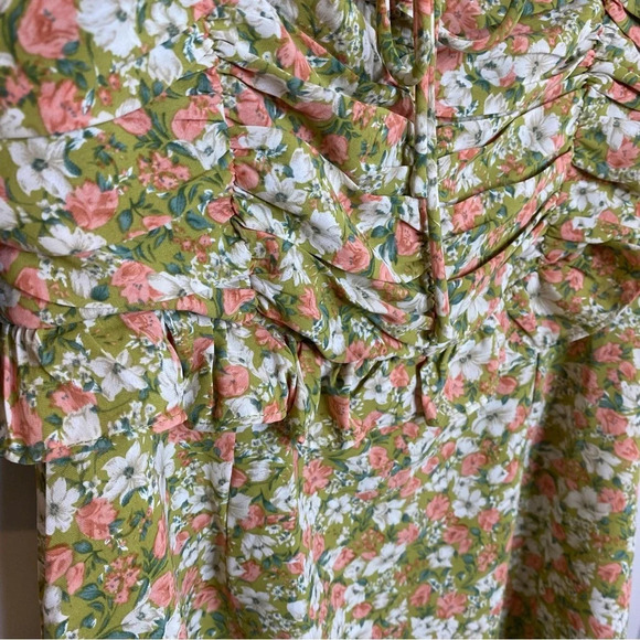 Lush Open Back Tie Ruched Mini Green Floral Short puffy sleeve Dress Siz… - Picture 9 of 12